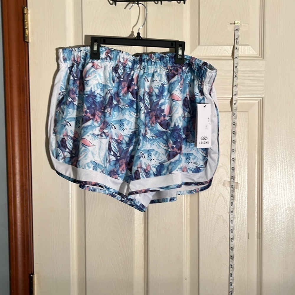 NWT-LEG3ND-1X-blue azure watercolor-running athletic shorts built in underwear